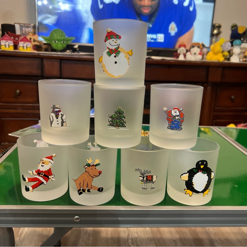 Dartington Designs Frosted Lowball Glasses Winter Holiday Set 8 France 4” high